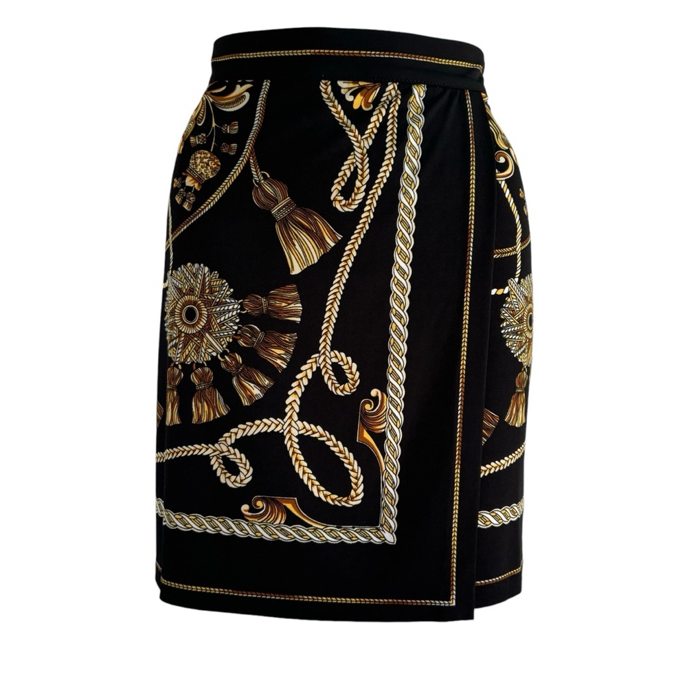 CACHE • Vintage Classic Wrap Rope Tassel Print Stretchy Mini Skirt Size 6